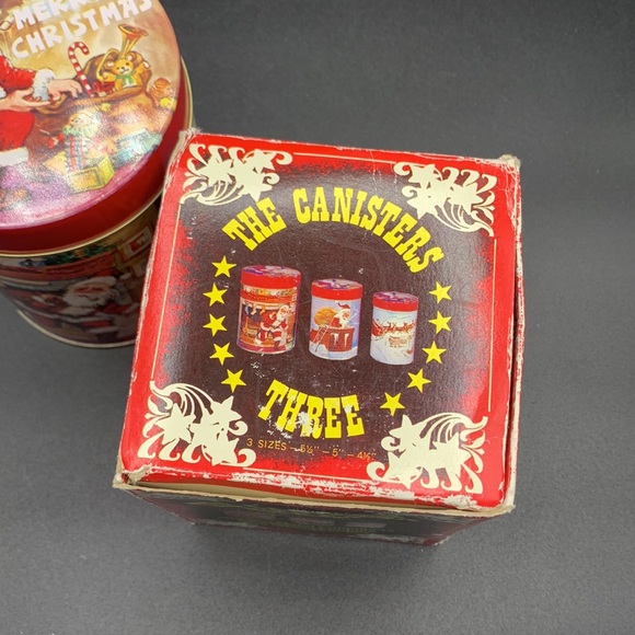 Vintage Two 80s Santa Airtight Round Metal Cookie Candy Food Containers - Picture 12 of 14